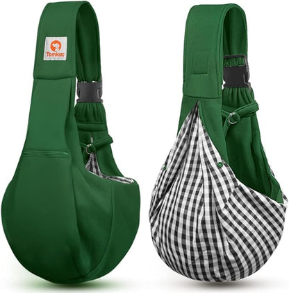 Tomkas Small Dog Cat Sling Carrier Puppy Purse Travel Wrap Soft Crossbody Pet Bag (Emerald Green, M - Zip Pocket & Adjust Strap)