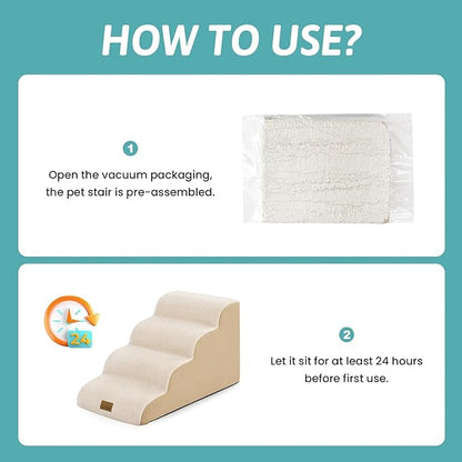 Dog Stairs for Small Dogs 15.7" H, 4-Step Sturdy Foam Dog Steps for Couch and Bed, Curved Pet Stairs for Puppy and Older Cat, Doggie Ladder with Washable Cover, 15.7x28.3x15.7 inch, Beige