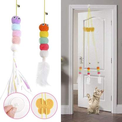 Cat Toys, Interactive Cats Feather Toys 2 Pcs, Cat Teaser Retractable Hanging Indoor Kitten Play Chase Exercise, Mental Physical Stimulation for All Breeds and Species