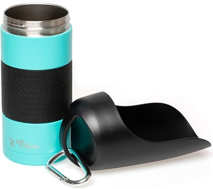 PetFusion Portable Dog Water Bottle & Dispenser (New-Large 22oz Dispenser) Insulated 2 Wall Stainless Steel- Optimal Cool Water Temp - Dog Travel Bottle