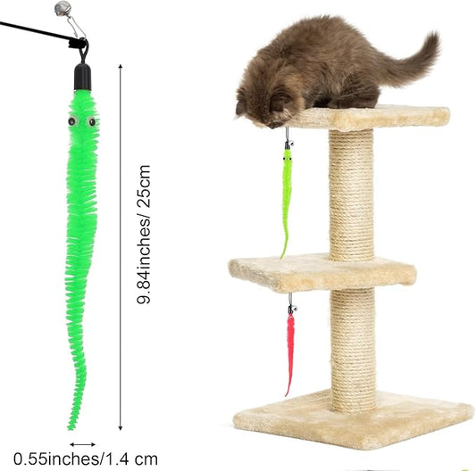 25 Pcs Cat Wand Replacement Worms Refill Cat Wand Attachment Toys Interactives Durable Toy Accessories with Bells Interactive for Teaser Play and Chase Exercise with Kitten Indoor Multi Colored