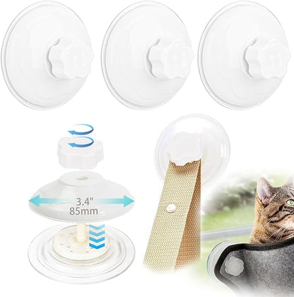 4 Pack Cat Window Perch Suction Cup, Strong Adhesive Replacement Suction Cup with Screws for Foldable & Cordless Cat Window Hammock Seat (Transparent, 85mm Plastic Screws)