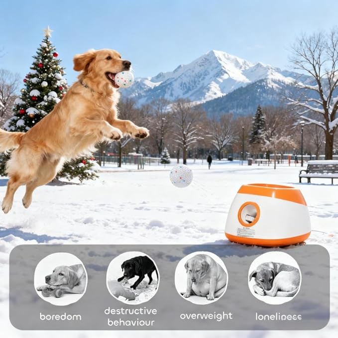 Automatic Dog Ball Launcher for Medium and Large Dogs, 26-79 FT Adjustable Distance Thrower, Hands-Free Automatic Ball Launcher for Dogs Fetch Dog Ball Launcher Toy with Safety AUT