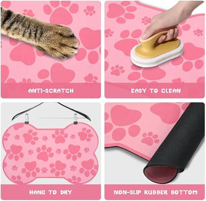 Dog Food Mats for Floors Waterproof, Pet Feeding Absorbent Water Bowl Mat Cat Placemats Pink Bone Shape 19 * 12 inch