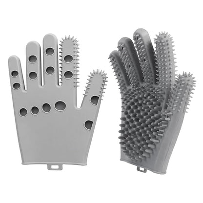 Pet Grooming Gloves for Cats & Dogs, Silicone Pet Hair Removal Glove for Bathing, Shedding & Massage, Gentle Cat & Dog Grooming Glove for Long & Short Hair Pets（Grey-Large）