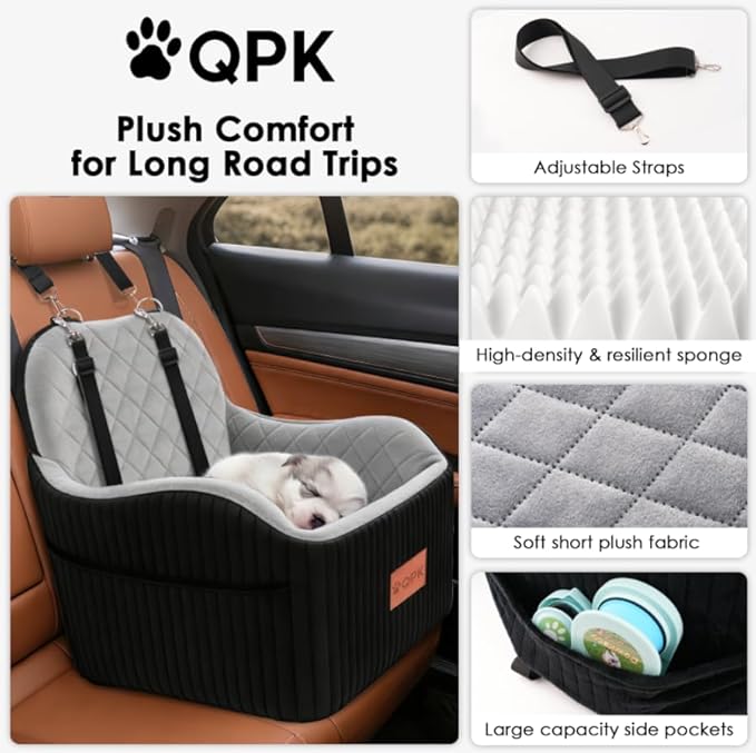 Dog Booster Car Seat for Small & Medium Dogs Up to 35 lbs, 6" Elevated Pet Car Seat with Safety Leash, High-Support Foam, Non-Slip Bottom, Fits Front & Back Seat, Washable Cover