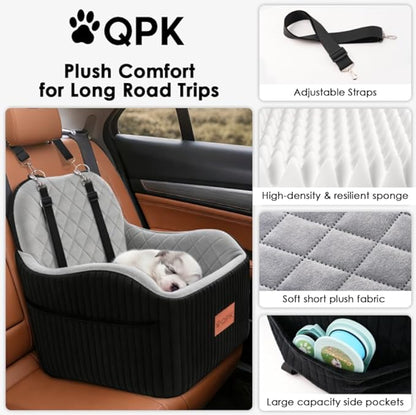 Dog Booster Car Seat for Small & Medium Dogs Up to 35 lbs, 6" Elevated Pet Car Seat with Safety Leash, High-Support Foam, Non-Slip Bottom, Fits Front & Back Seat, Washable Cover