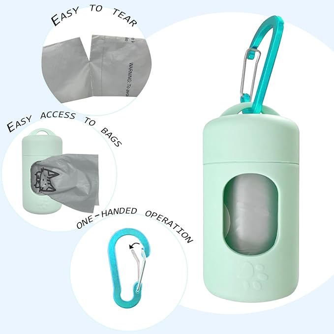 Dog Poop Bag Dispenser for Leash with Snap Clip, Skin-friendly Texture Waste Bag Holder for Dog Walks and Cats, Pets Litter Bag Container, Indoor & Outdoor Use (Green, 1)