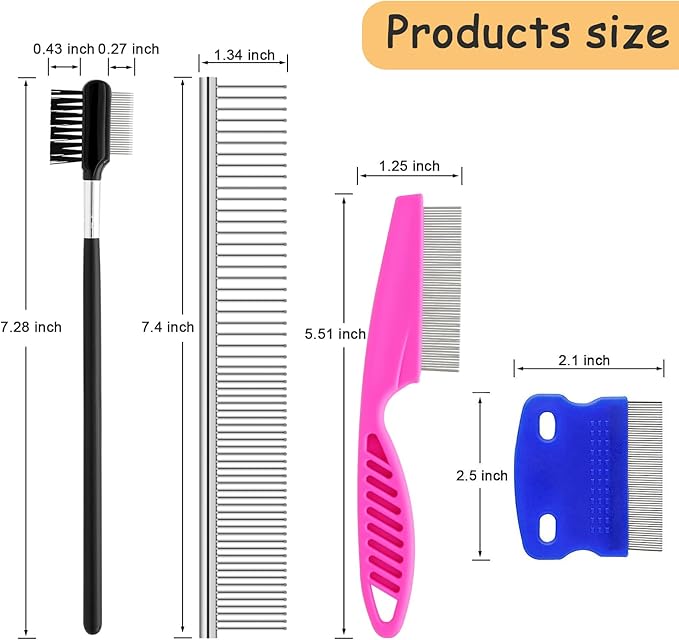 10 Pack Flea Comb for Dogs, Stainless Steel Dog Cat Grooming Combs with Rounded Teeth for Remove Fleas Lice Eggs, Tick Removal Tool for Small Pets