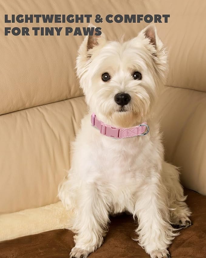 Dynmeow Soft and Breathable Cotton Dog Collar, Durable Adjustable Female Girl Pet Collar with Quick-Release Buckle, Lightweight for Sensitive Skin for Small and Medium Dogs, Pink, S