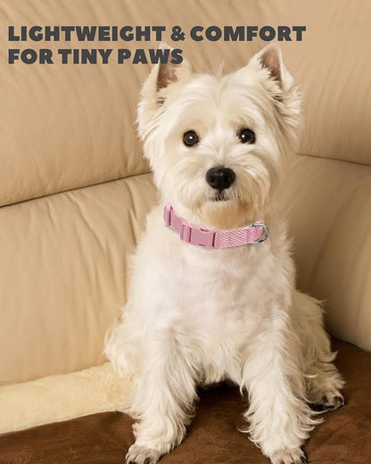 Dynmeow Soft and Breathable Cotton Dog Collar, Durable Adjustable Female Girl Pet Collar with Quick-Release Buckle, Lightweight for Sensitive Skin for Small and Medium Dogs, Pink, S