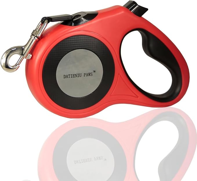 Retractable Dog Leash Strong Nylon Tape 16Ft Reflective Stitch for Night Walking One-Handed Brake Anti-Slip Handle XL RED