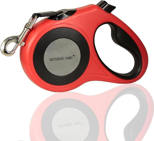 Retractable Dog Leash Strong Nylon Tape 16Ft Reflective Stitch for Night Walking One-Handed Brake Anti-Slip Handle XL RED