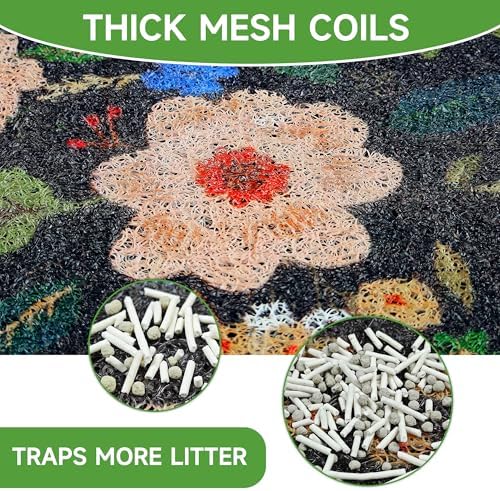 Cat Litter Mat, 24" x 16" Litter Box mat, Traps 100% Litter, Non-Slip Kitty Litter Trapping mats, Small Cute Litter mat, Easy Clean for Scatter Control, Bohe cat Food mat, Urine Waterproof - Image 2