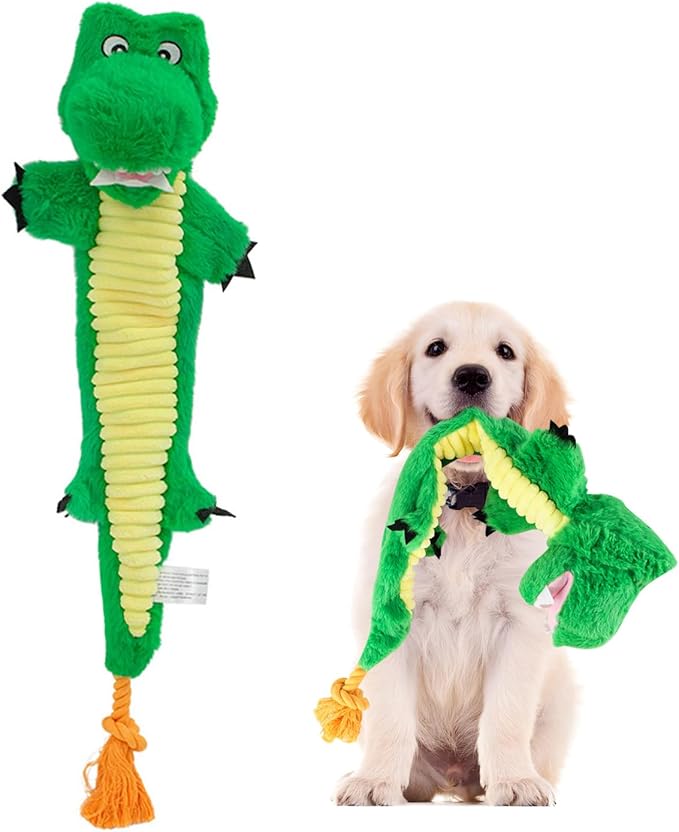 Andiker Squeaky Dog Toys, Snake Shape Dog Tug Toy with Squeaker and 19.29 in Long Cotton Rope, Interactive Dog Toy for Small Medium Large Dogs (Green)