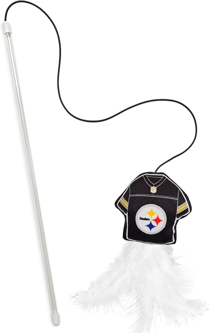 NFL Pittsburgh Steelers Team Jersey Wand with CAT NIP, Cat Toy Jersey Shaped Plush Teaser Toy for Cats & Kittens - Interactive Pet Toy for Play & Exercise