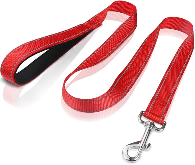 FunTags 4FT Reflective Dog Leash with Soft Padded Handle for Training,Walking Lead for Large & Medium Dog,1 Inch Wide,Red
