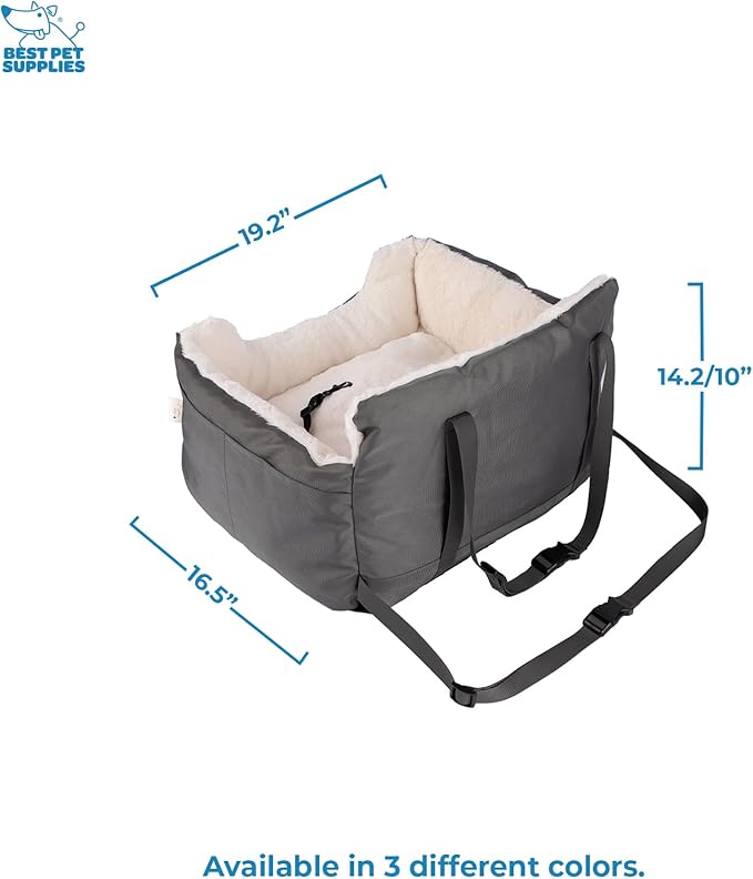 Best Pet Supplies Elevated Dog Car Seat for Small Dogs, Booster Seat with Safety Tether & Storage, Washable Travel Pet Seat for Front or Back Seat, Up to 25 lbs - Gray - 21 x 20 x 14
