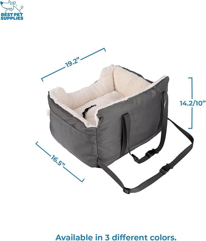 Best Pet Supplies Elevated Dog Car Seat for Small Dogs, Booster Seat with Safety Tether & Storage, Washable Travel Pet Seat for Front or Back Seat, Up to 25 lbs - Gray - 21 x 20 x 14