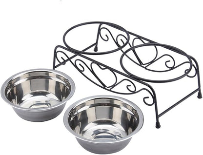 HURRISE Stainless Steel Dog Bowls, Set of 2, Double and Food Bowls, Non-Slip Resin Station, for Small-Medium Dogs and Cats