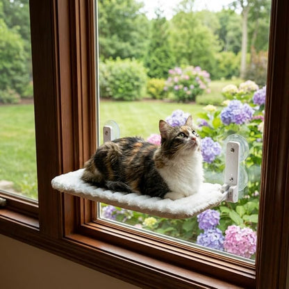Smttzion Cat Window Perch for Large Cats, Heavy Duty Window Hammock Seat with Strong Suction Cups, Foldable Cat Window Box Bed for Indoor Cats