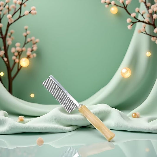 Professional Pet Grooming Comb, Stainless Steel Pin Teeth with Wooden Handle for Long Haired Dogs, Cats, Matted Fur Removal