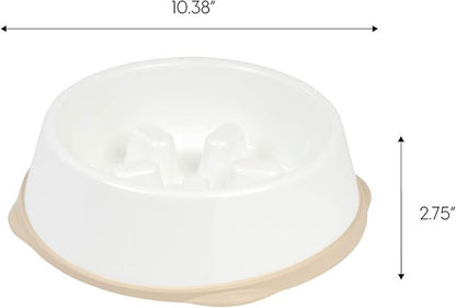 IRIS USA 4 Cups Slow Feeder Dog Bowl, Anti-Choking, Anti-Slip, Dog Slow Feeder, Puzzle Bowl Toy, Healthy Digestion, Short snouted, Dogs Cats & Other Pets, BPA, PVC, Phthalate Free, White/Beige
