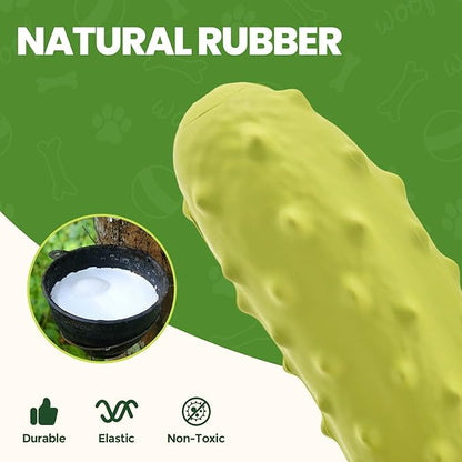 2PCS Tough Squeaky Dog Toys, Durable Dog Chew Toy with Natural Rubber, Teething Toys for Medium Large Breeds, Cucumber Pickle Shape, Yellow & Green
