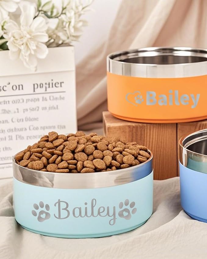 Engraved Customized Dogs Bowls with Name, Personalized Steel-Stanless Pets Food Bowls for Both Cats & Dogs,Dog Water Bowl, Durable Cute Double Layer Reinforcement Cats Water Bowl for Pets Gifts, S