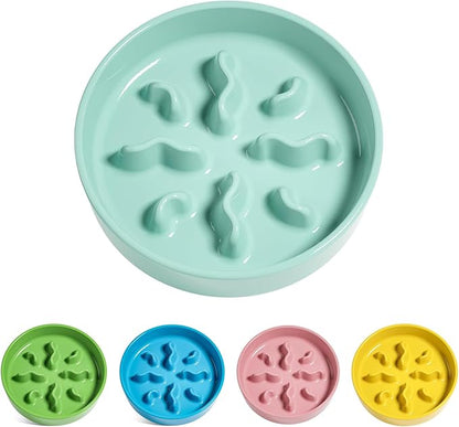 Ceramic Slow Feeder Dog Bowls Small Breed, 0.5 Cups Dog Food Dish for Fast Eaters, Puzzle Bowl for Small Dogs and Cats, 5.5 Inch-Turquoise