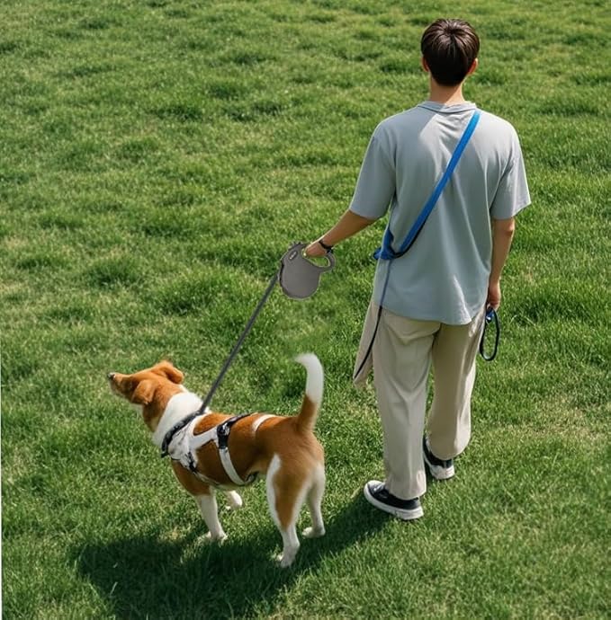 Retractable Dog Leash Hands-Free Adjustable Length 16ft with Safety Lock Durable Nylon Belt for Small Medium Large Dogs Easy Walk Training Portable Dog Leash Black L