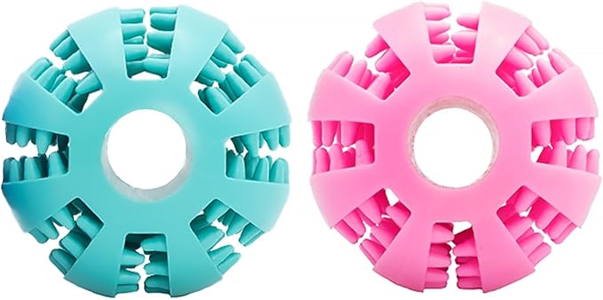2 Pcs Non-Toxic Rubber Dog Toy Ball, 2.75 inch Durable & Tough Rubber Dog Treat Dispensing Puzzle Ball Chew Toy & IQ Training Toy for Small & Medium Sized Dogs (Torquoise, Pink)