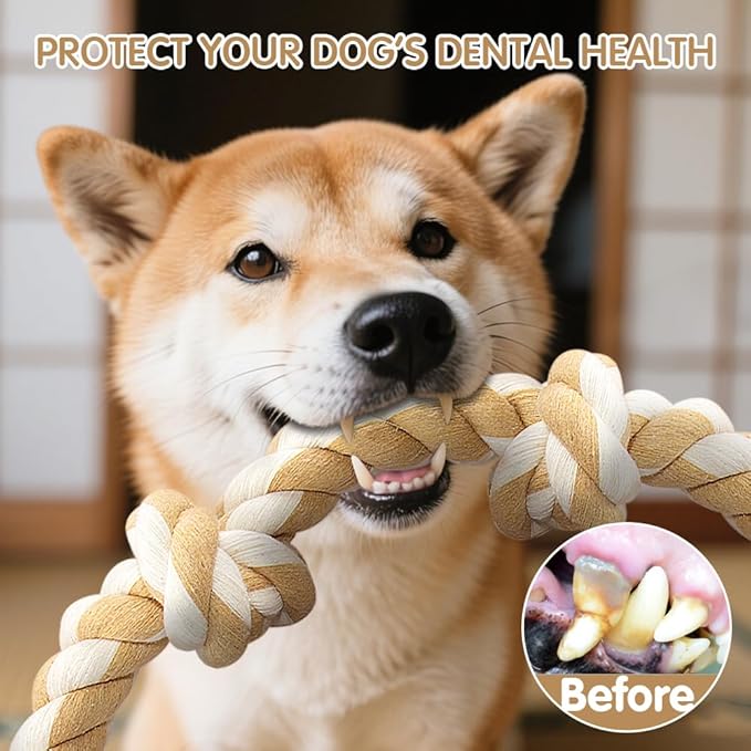 Ycozy 4-Knot Rope Toy for Medium/Small Dogs - 26in Aggressive Chewer Puppy Tug Toy, Almost Indestructible Teething Chew Toy