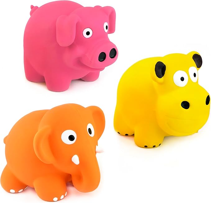 CHIWAVA 3 Pack 3.2'' Squeak Latex Puppy Toy Cute Standing Animal Sets Pet Interactive Play for Small Dogs Assorted Color