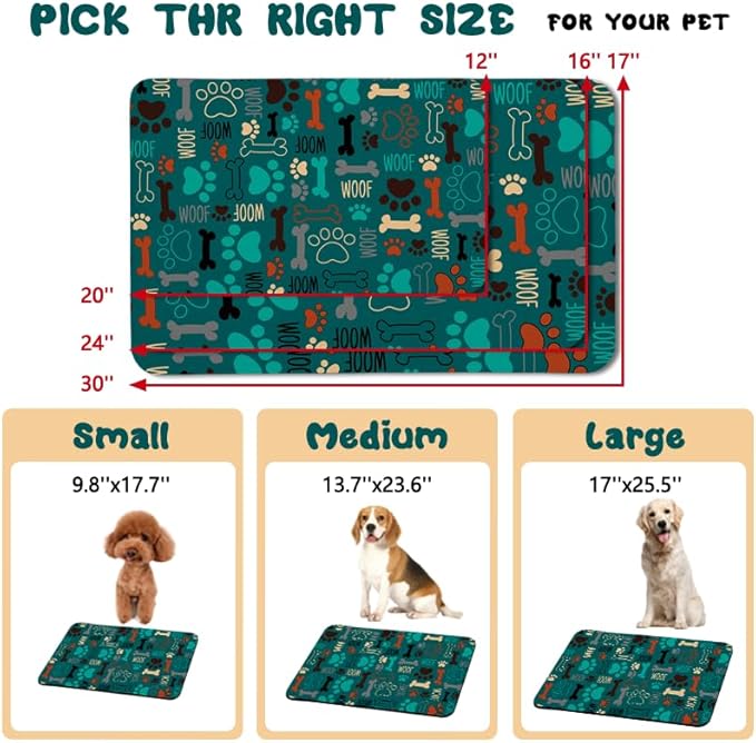 Dog Food Mats for Floors Waterproof, Pet Water Bowl Mats Pet Feeding Absorbent Placemats Green 16 * 24 inch