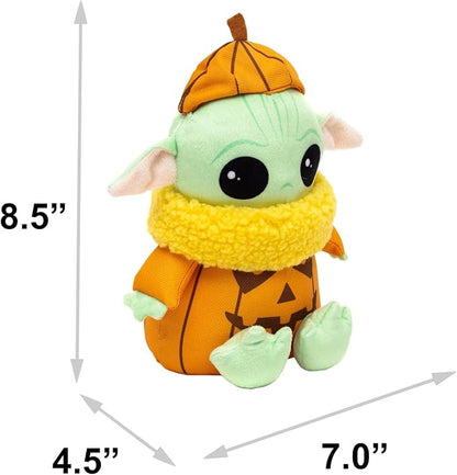 Star Wars Squeaky Plush Dog Toy for Large, Medium & Small Dogs, Halloween Grogu Pumpkin Sitting Pose, 8.5" x 7.0"