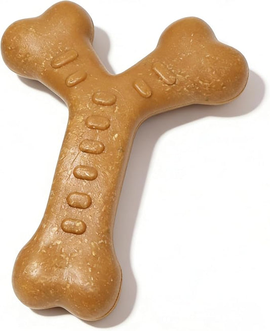 Dog Chew Toys for Aggressive Chewers, Durable Nylon & Wood Teething Toy with Chicken Flavor, Tough Chewing Dog Toys for Large Dogs (Wishbone)