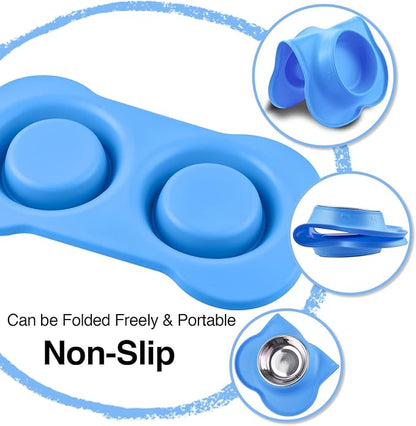 Dog Bowls 2 Stainless Steel Bowl for Pet Water and Food Feeder with Non Spill Skid Resistant Silicone Mat for Pets Puppy Small Medium Cats Dogs