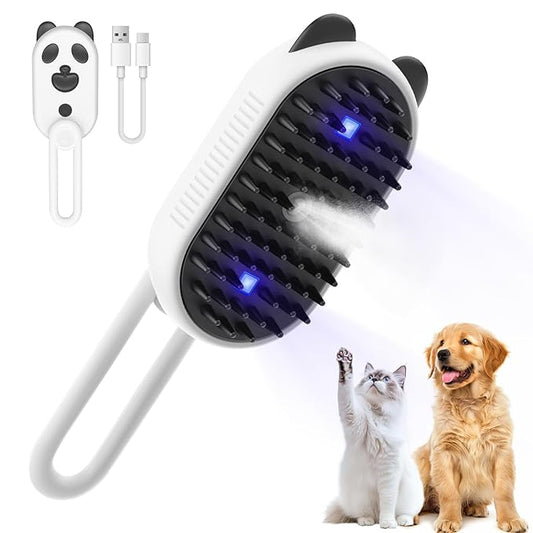 Cat Steam Brush, 3-in-1 Steamy Cat Brush for Shedding and Grooming, Pet Misting Brushs for Indoor Cats and Dogs, Rechargeable Cats Hair Brushs with Soft Silicone Bristles for Massaging, White