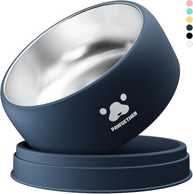 PAWGETHER® Stainless Steel Dog Bowls, Dog Food Water Bowl with Non-Slip Base Two-Piece Design Easy Clean Dishwasher Safe Navy Blue 34oz + 12oz