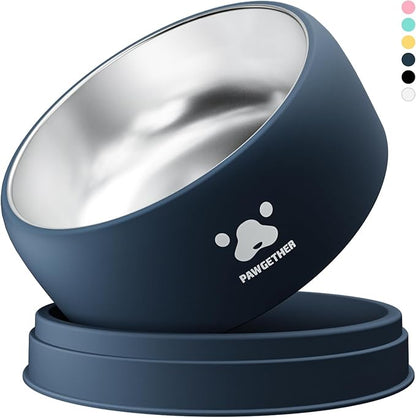 PAWGETHER® Stainless Steel Dog Bowls, Dog Food Water Bowl with Non-Slip Base Two-Piece Design Easy Clean Dishwasher Safe Navy Blue 34oz + 12oz