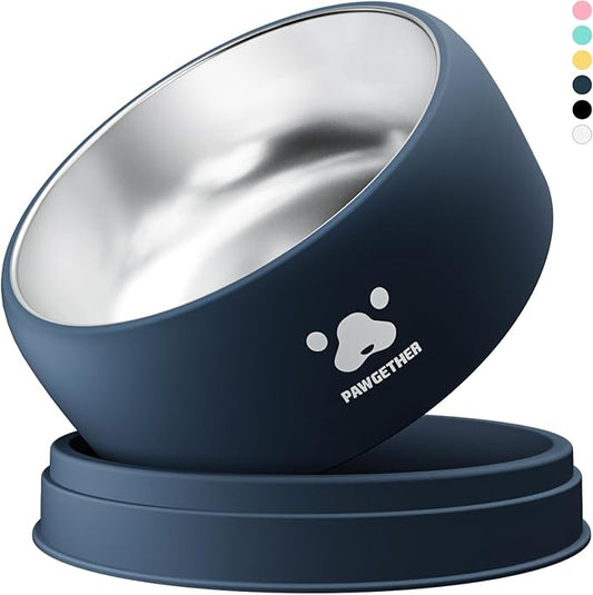 PAWGETHER® Stainless Steel Dog Bowls, Dog Food Water Bowl with Non-Slip Base Two-Piece Design Easy Clean Dishwasher Safe Navy Blue 34oz + 12oz