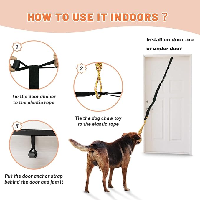 Dog Bungee Toy,Interactive Pull Toy for Self Play,Indoor Flirt Pole Hang Frame, Tether tug Outdoor Dog Toy for Yard Tree, with 3 Pieces Play Chew Rope Gift for Puppy Small Medium Dogs