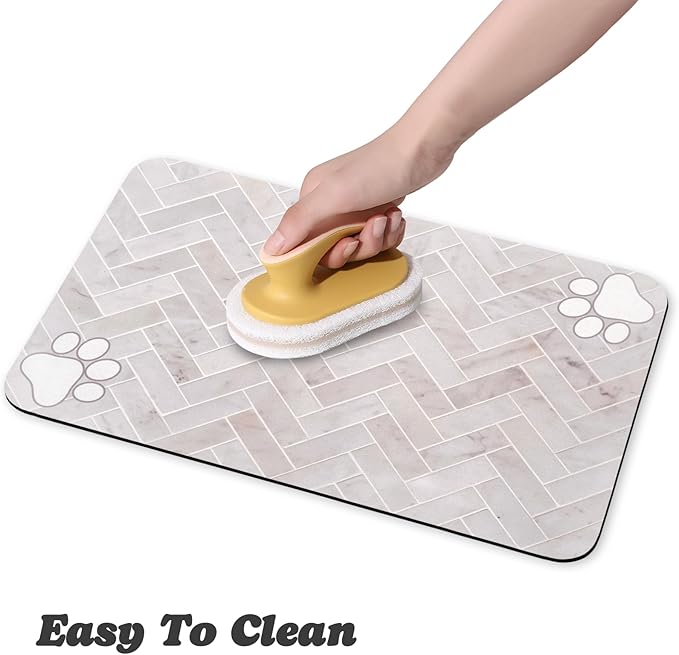 Dog Food Mats,Cat Absorbent Water Bowl Feeding Mats Pet Placemats for Food and Water White Wood Grain 17 * 30 inch
