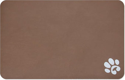 YCT Pet Cat Food Mats - Non Slip Super Absorbent, with Footprints Logo, 24 x 16.9 inches, Brown