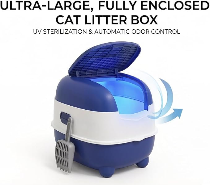 Cat Litter Box – Enclosed Hooded Design, Odor Control & Splash-Resistant, Ultra-Quiet for Kittens & Cats, Easy-Clean, Space-Saving