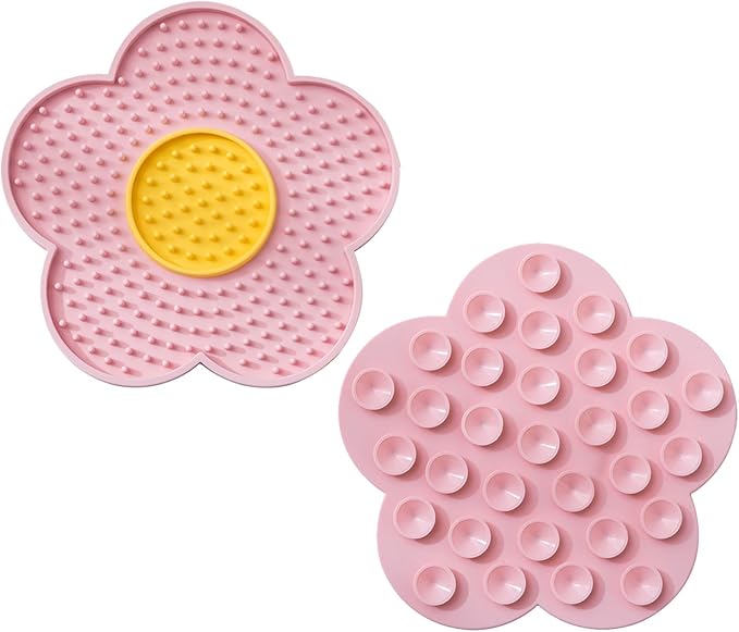 Cats Lick Pad with Suctions Cup Slow Feeders Licking Mat Flower Shape Silicone Pad with Suctions Cup Dog Licking Silicone Pet Feeding