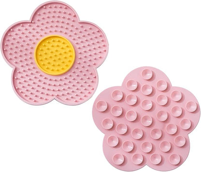 Cats Lick Pad with Suctions Cup Slow Feeders Licking Mat Flower Shape Silicone Pad with Suctions Cup Dog Licking Silicone Pet Feeding