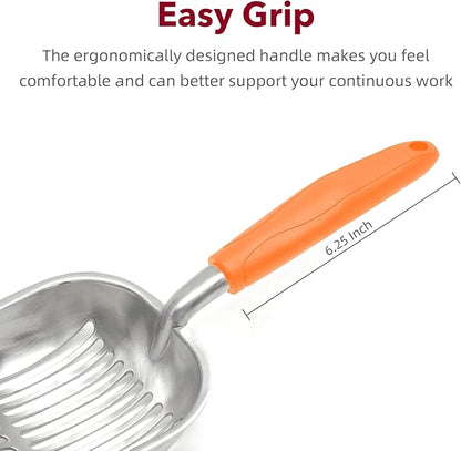 Cat Litter Scoop, Kitty Metal Scooper, Aluminum Alloy Sifter, Kitten Pooper Lifter, Deep Shovel, Long Handle, Poop Sifting, Durable, Heavy Duty, for Litter Box