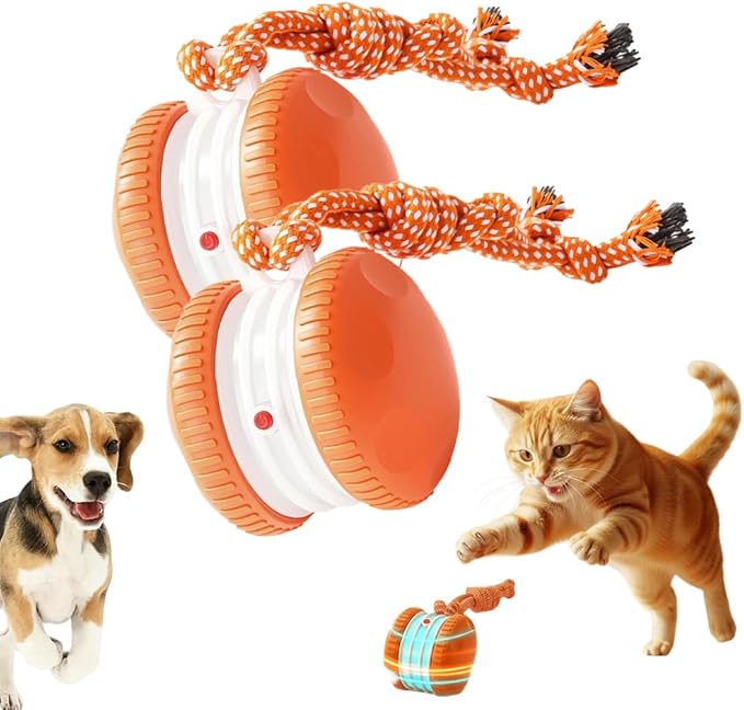 Interactive Dog Toy,2026 New Automatic Rolling Ball with Rope for Cat, Durable Dogs Rope Toy for Chewing and Playing, Dogs Ball Toy for Puppy Cats (Orange/2pcs)